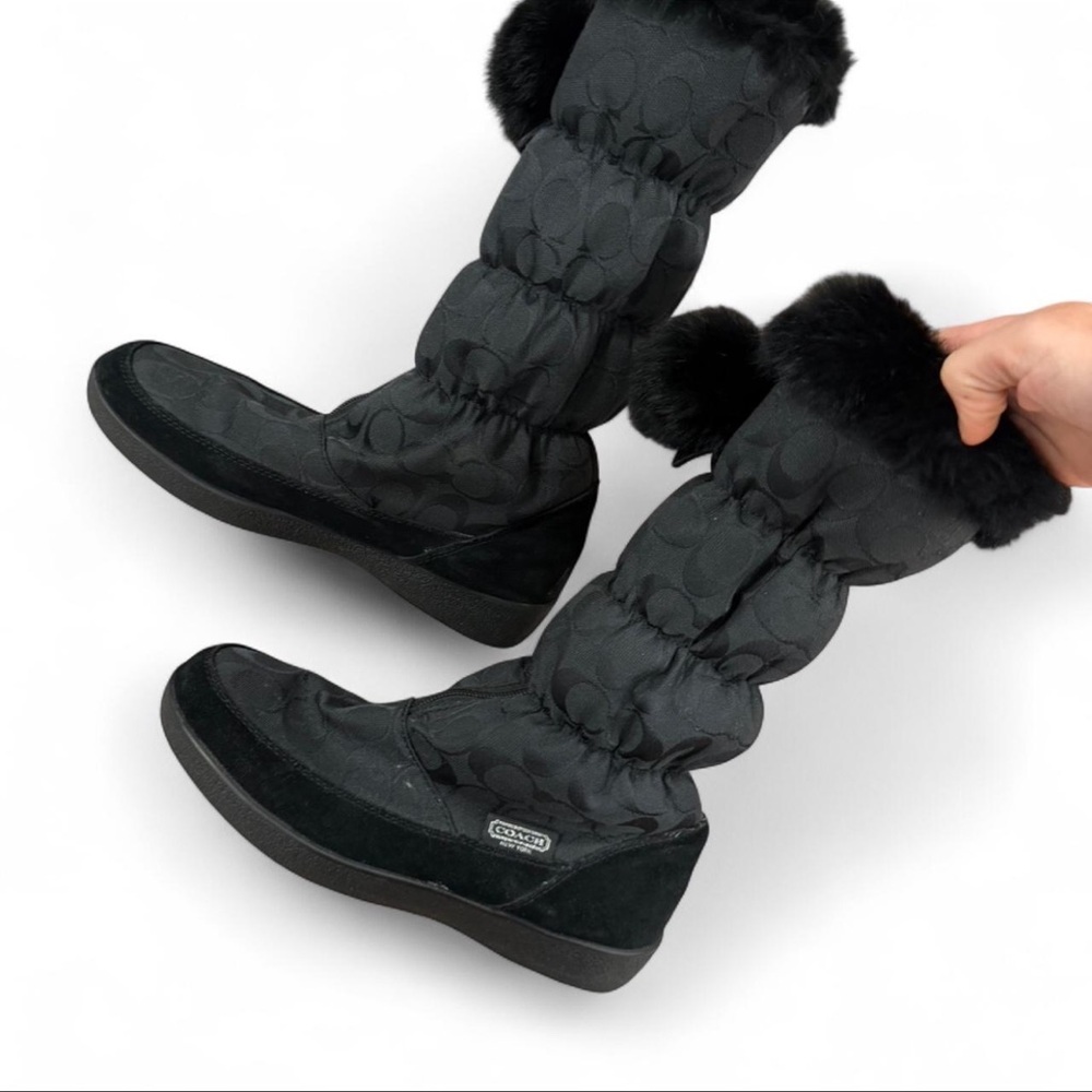 Coach Black Quilted Faux-Fur Trim Tall Winter Boots